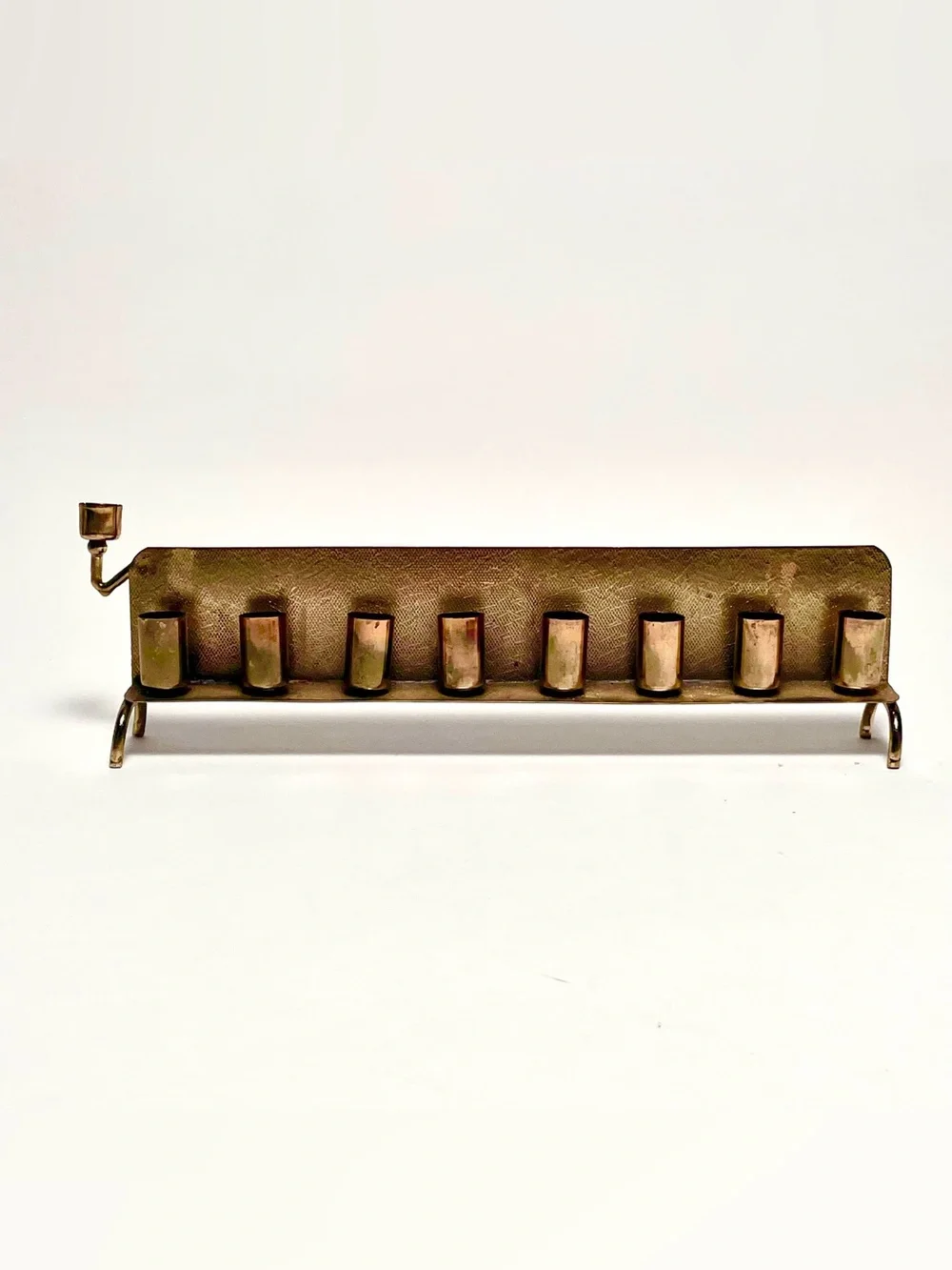 Vintage Mid Century Modern Menorah Silver & Gold Tone Textured Aluminum Hanukkah